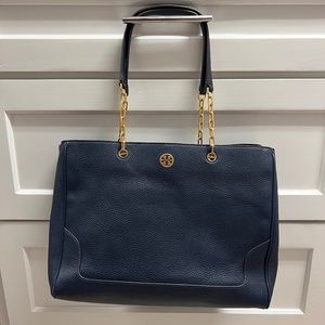 Tory Burch Marsden Pebbled Navy Leather Tote